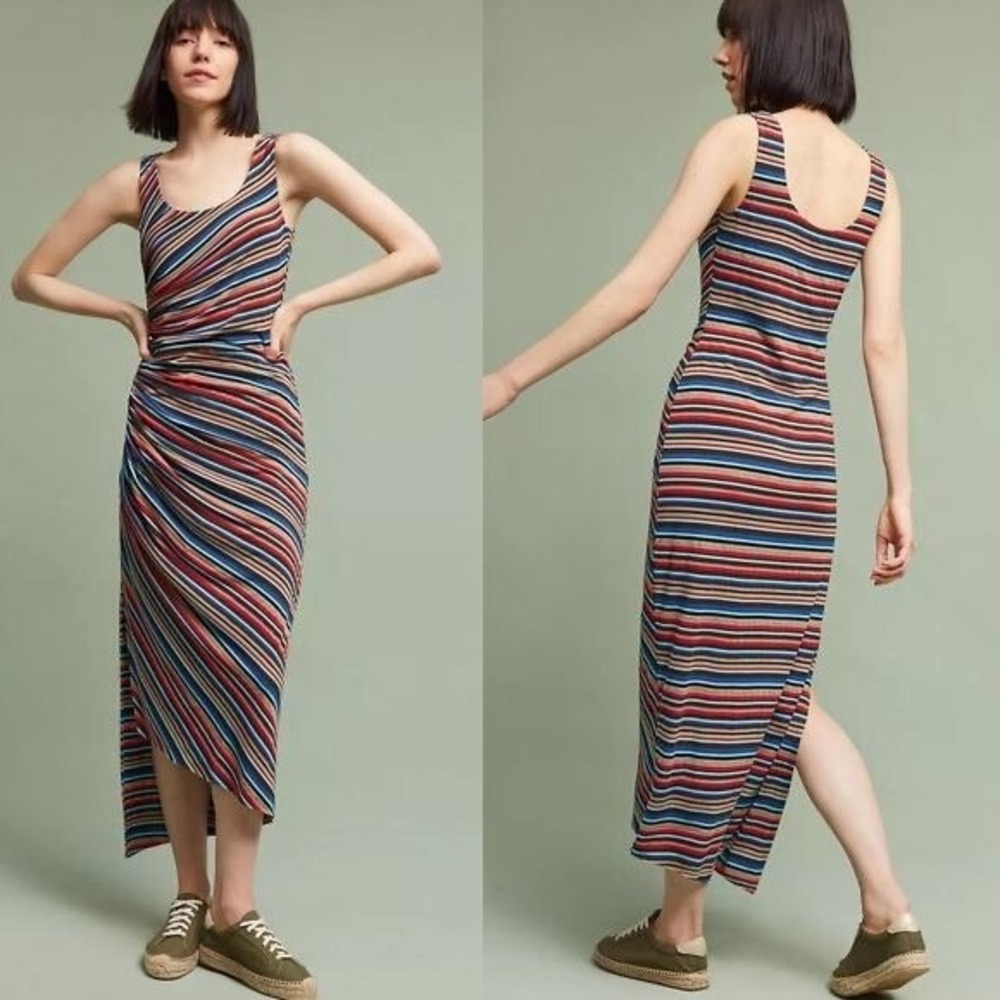 Bailey/44 Women's Large Maxi Dress Multicolor Striped Ruched ANT-R346 USA